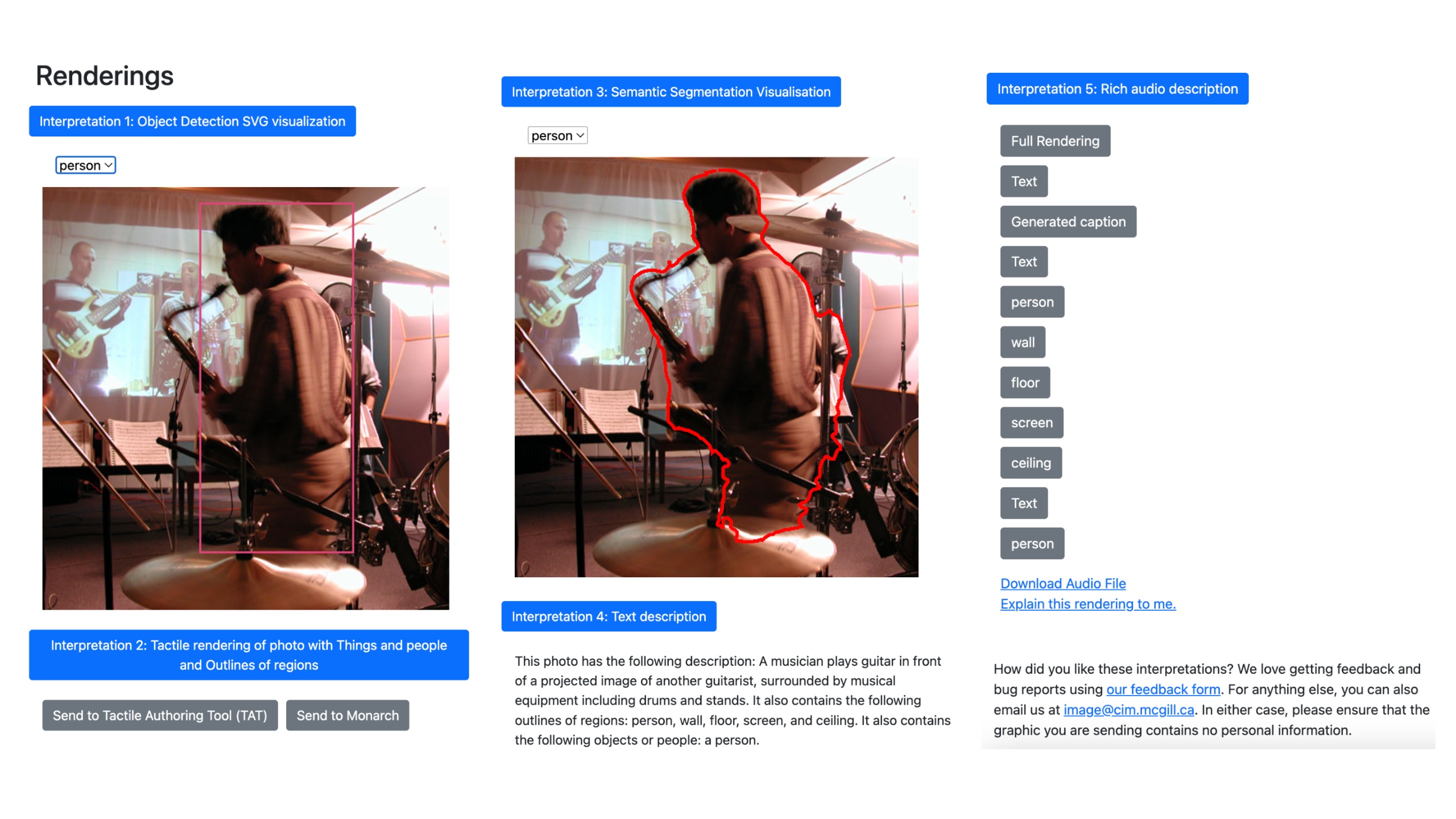 Sample renderings returned by the IMAGE client Google Chrome extension.